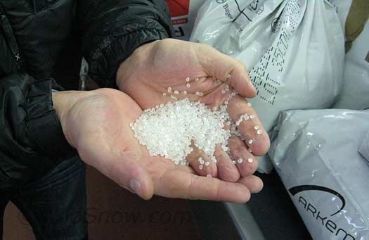 Pebax pellets for ski boot making.