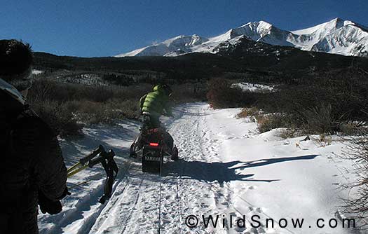 Starting out with snowmobile to Mount Sopris.