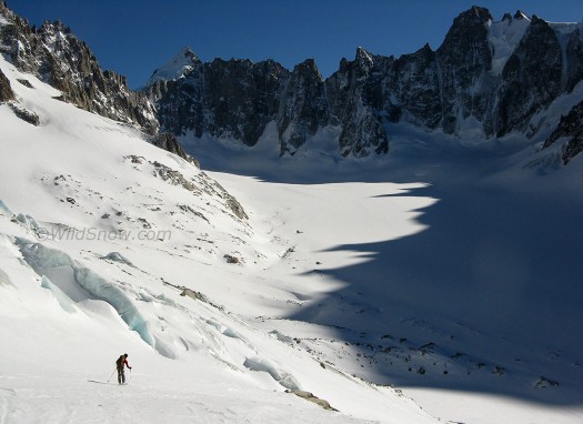 Skiing down to Argentiere Glacier.