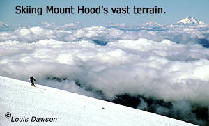 Corn snow ski touring on Mount Hood.