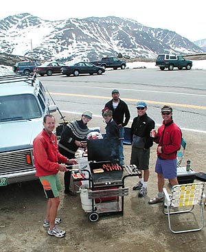 BBQ on top of Independence Pass during skiing in 2001.
