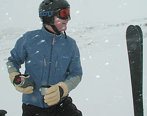 Lou testing the Serendipity in a harsh timberline blizzard. The gloves are Cloudveil Trollers.