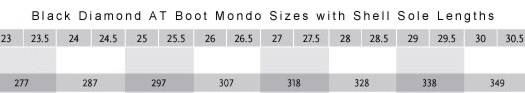 Black Diamond boot sizes.