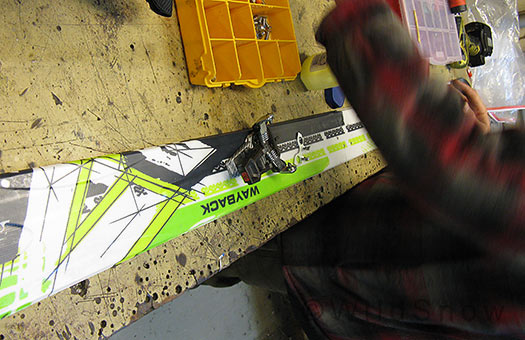 Backcountry ski binding mounting.