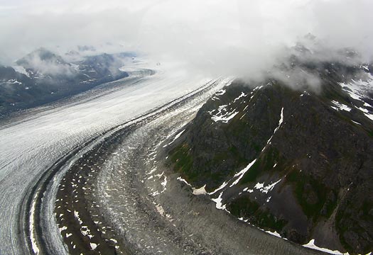 Flying the Kahiltna Glacier, this area is probably about 5 miles wide, still a ways from the toe.