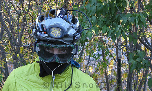 Backcountry skiing and cycling with Petzl Ultra headlamp.