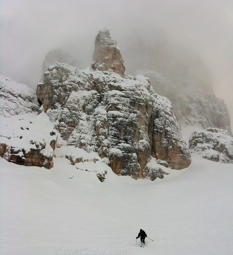 Backcountry skiing the Dolomites.