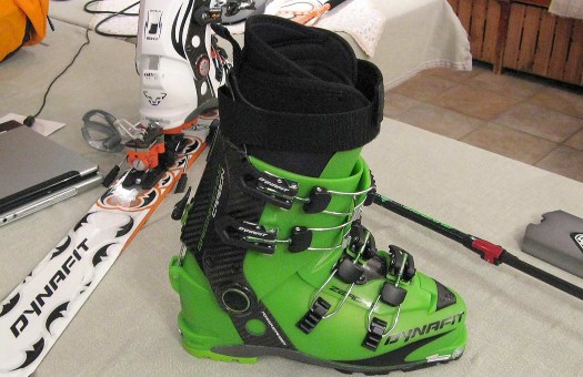 Green machine backcountry skiing boot.
