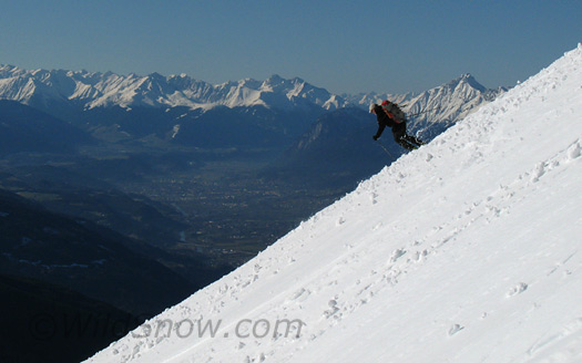 Corn snow in January, Innsbruck  and Alps in background.