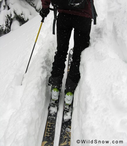 Backcountry skiing trail breaking.