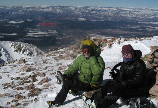 Myself and Riki at summit. A windy day, but the skiing was still quite good. 