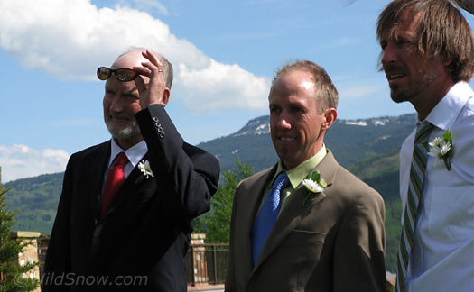 All eyes on the Bride, from left to right, officiant Lou, groom Frank, best man Ben.