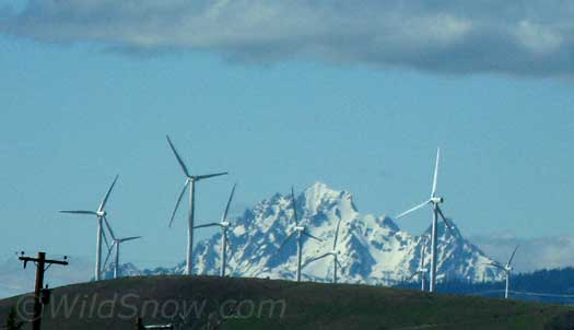 Cascades and wind turbines.