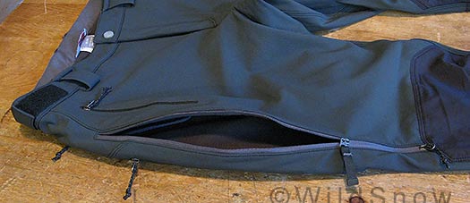 Backcountry skiing pant ventilation zippers.