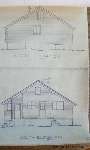 Original Friends Hut elevations, drawn by charter board member Graeme Means.