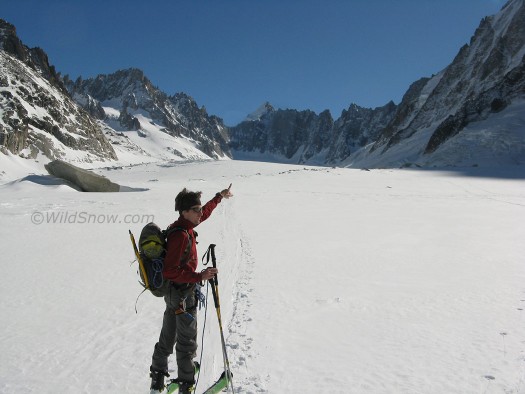 On Argentiere Glacier, Aquille Verte is out of photo up to right.  
