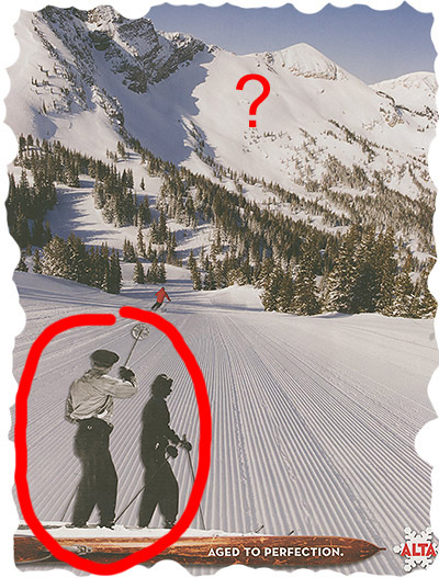 Alta, where nobody skis powder, they just stay on the groom and point at it. (Image used in derivative work, to illustrate opinion writing.)