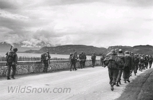 10th Mountain Division soldiers during last days of the war in Italy, next to Lake Garda.