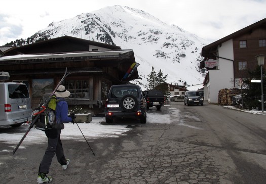 Lisa in Vent, Austria starting our version of an Otztal ski traverse.