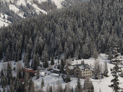 Ammererhof viewed from above, excellent ski-in ski-out accommodation. 