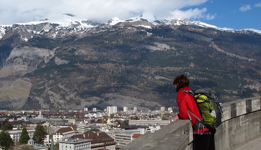 Lisa above Innsbruck, Austria with Mountain Equipment jacket.