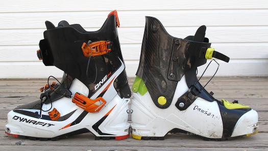 Cuff height makes a boot feel stiffer and more responsive, ONE provides plenty. TLT-5 to right, ONE to left.