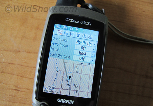 GPS settings for backcountry skiing map work.