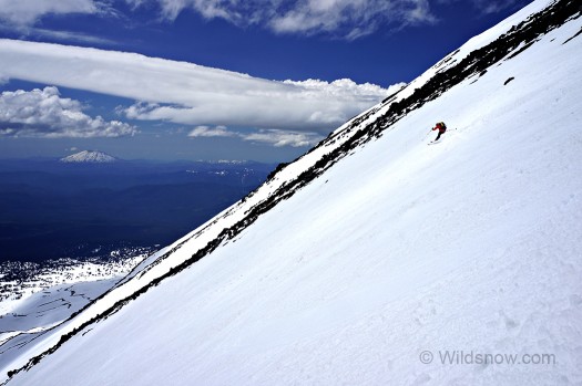 Zach's photographic interpretation of how grand the Mount Adams SW Chute are. Louie Dawson skiing.