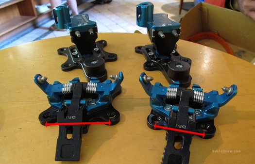 Difference in width of the Plum backcountry skiing bindings.