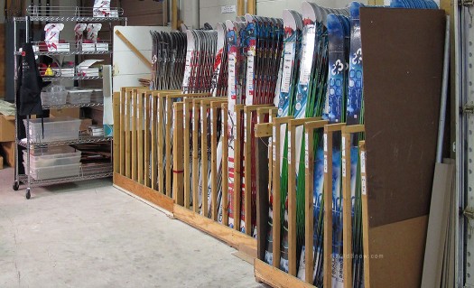 Skins and skis being readied for shipping. 