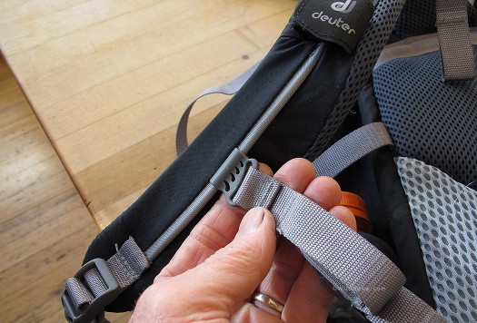 Chest strap position adjusts with the sliding rail type of anchor. We like.