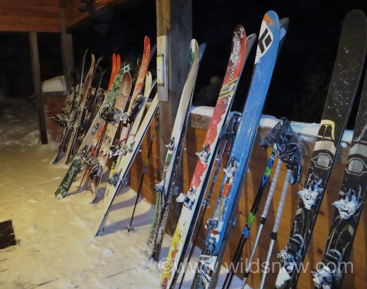 Lined up and ready to go at this ski touring lodge in Canada.