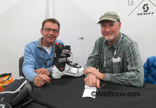 Myself (right) and Herve, talking ski boots and skis.