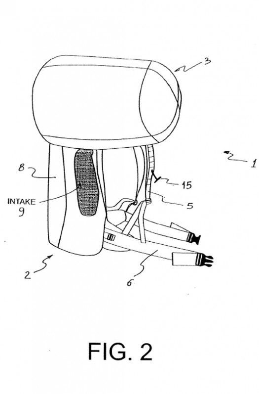 Another drawing from the patent, this one showing more the backpack.