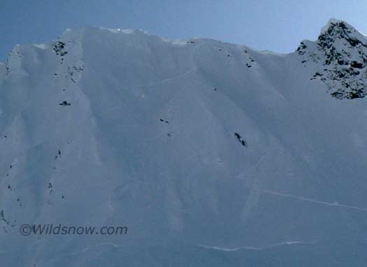 The wall. You can barely see me skiing on the skier's left of the main spine. An absolutely incredible run!