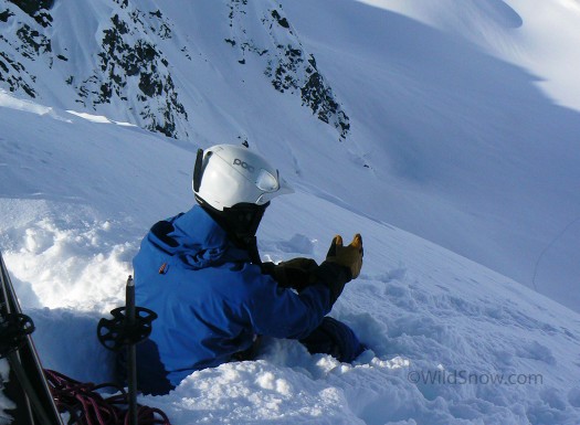 Rope work while ski mountaineering in Alaska.