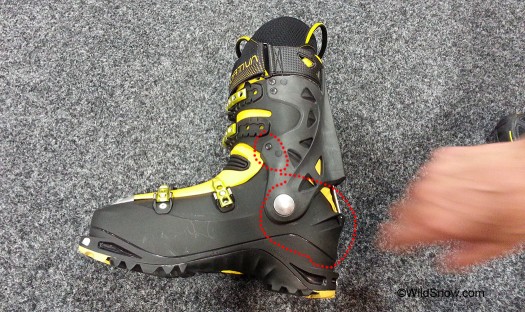 It appears this will be the La Sportiva Spectre sold next winter, beefed just enough to keep it light but still stiff. Very high tech, state-of-art for the Italian ski boot crafters.