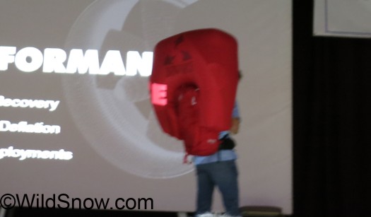 Nathan blowing up the bag in front of live audience. Folks did pay attention, especially some of the rival airbag people.