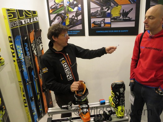 Ski Trab co-owner Adriano Trabucchi holding forth on their now-ready-for-prime-time TR2 ski binding.