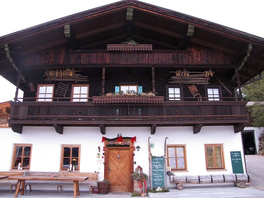 Typical architecture of an Austrian gasthaus, this one fairly new, built with parts of old buildings.