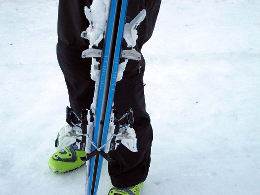 The ski brakes are designed to snap the skis securely together, making them easy to carry for times when you have to sling them in a pack or over your shoulder while booting up steep sections.  