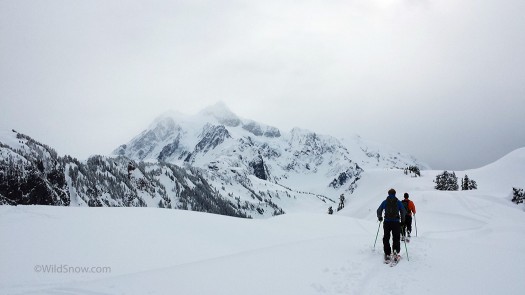 Hiking out toward Shuksan while skiing near Mt. Ann in the baker backcountry.