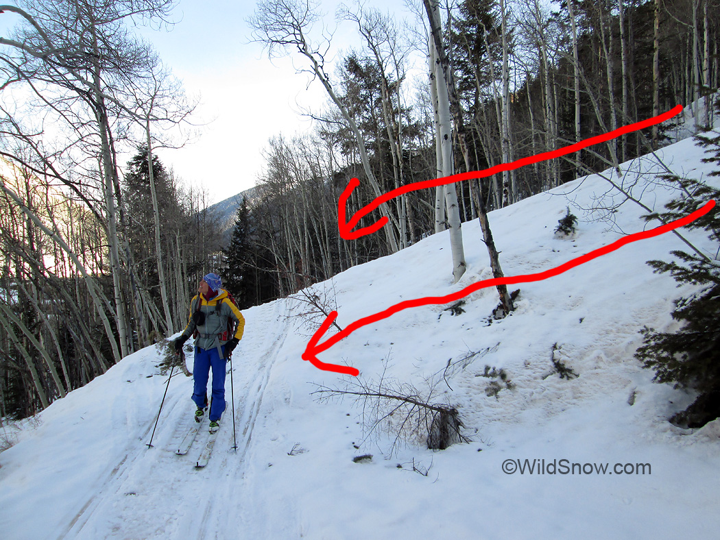 During extreme avalanche danger the lower portion of the approach trail is crossed by quite a few avalanches.