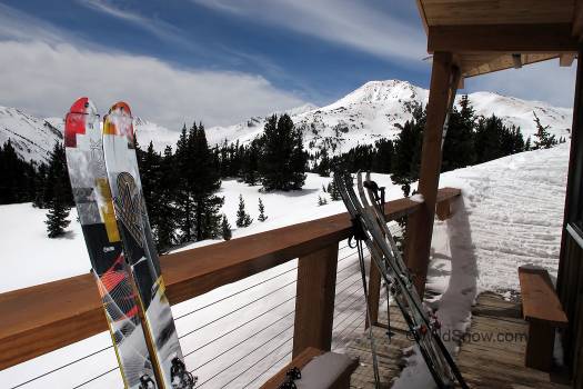 On the south deck, looking at Taylor Peak. Due to Colorado snowpack you''ll usually have to ski Taylor during spring consolidated snowpack, but it's possible to get in winter if conditions are exceptional.