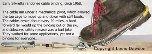 Early Silvretta, 1960s, attempted to combine mechanical toe pivot with cable.