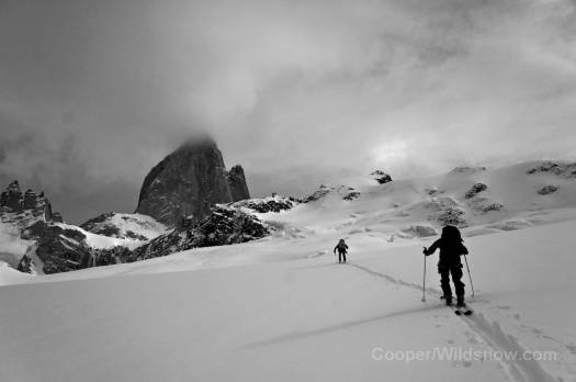 Heading up for another day of ski touring powder under Cerro Fitz Roy. Rad!