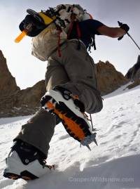 Using Tech Crampon 250 while booting a couloir in the Torres Del Paine area in southern Chile.