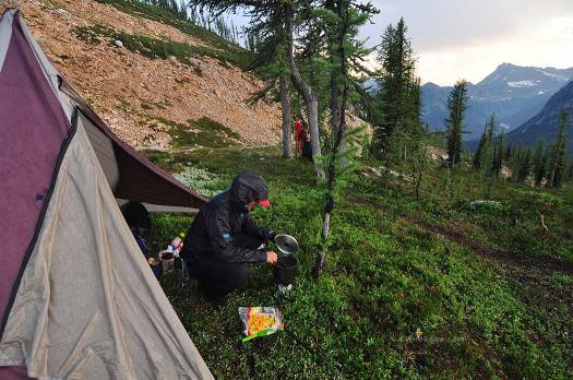 Dinner in the ultimate dining room -- Cutthroat Pass, North Cascades, Washington.