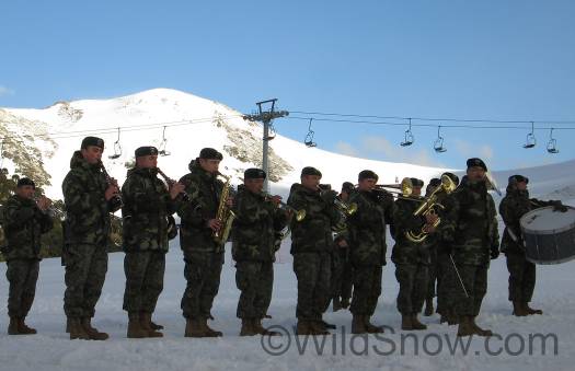 WildSnow.com was welcomed to Corralco with a full military band. 