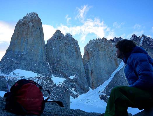 Settling in for the night and watching the "dew-nami" pour in from the valleys below. We went sans-shelter in Torres del Paine, a notion only considerable (and still a moderately foolish one) with a dry-down sleeping bag and the Floodlight jacket.
